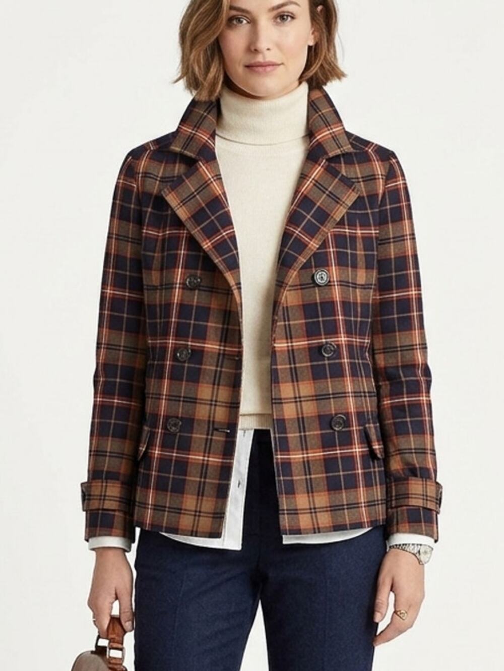 Tommy Hilfiger Plaid Double Breasted Trench Blazer Jacket Autumn Tartan Medium